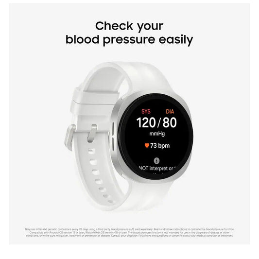 Galaxy Watch9 blood pressure monitor silver aluminum white strap Nuvana Tech