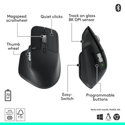 Logitech - MX Master 3S Bluetooth Edition Performance Wireless Optical Mouse - Black