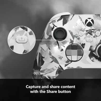 Nuvana Tech Xbox Storm Breaker controller Share button close-up with abstract leaf pattern