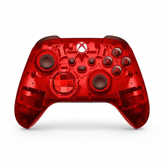 Red gaming controller with Xbox logo on a white background