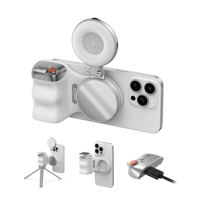 TELESIN Fun Shot Magnetic Phone Camera Grip + C03 Magnetic Selfie Light (Silver) Bundle Kit Compatible with iPhone Magsafe & Android