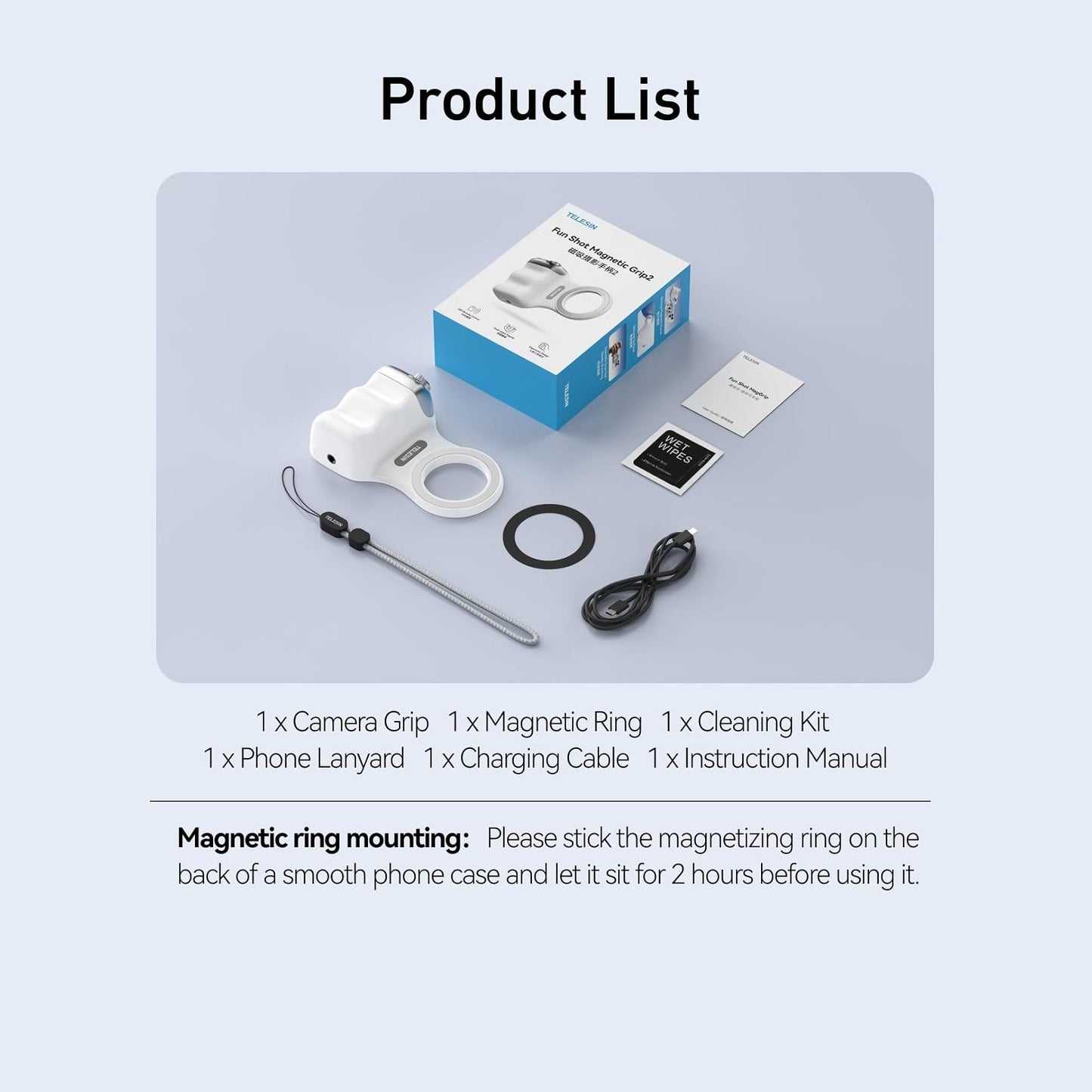 TELESIN Fun Shot Magnetic Phone Camera Grip + C03 Magnetic Selfie Light (Silver) Bundle Kit Compatible with iPhone Magsafe & Android