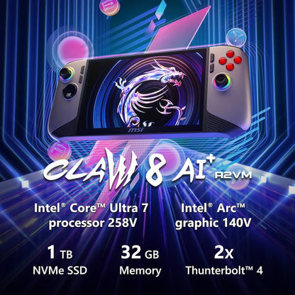 Claw 8 AI+ A2VM 8" 120Hz FHD 1200P Gaming Handheld- Intel Core Ultra 7-258V - Intel Arc - 32GB - 1TB SSD Console