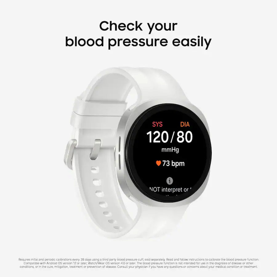 Galaxy Watch9 blood pressure monitor silver aluminum white strap Nuvana Tech