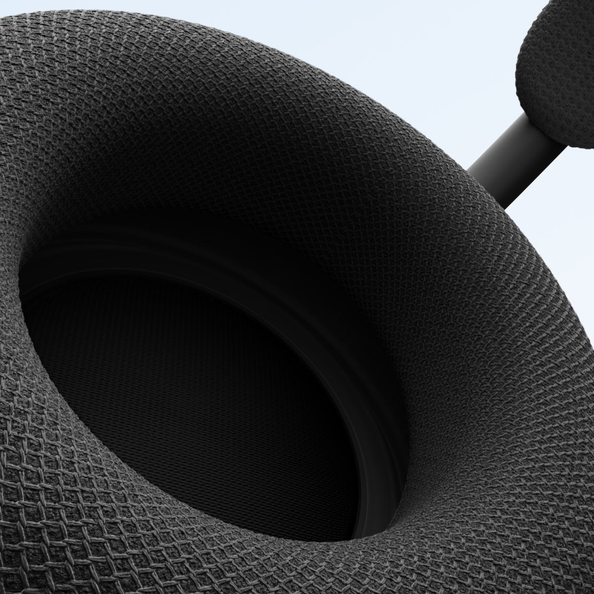 Macro detail of black performance knit cushion texture on earcup
