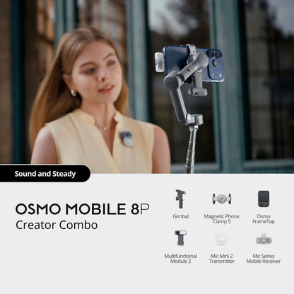 Nuvana Tech DJI Osmo Mobile 8P Creator Combo with Mic Mini 2 for sound and steady video