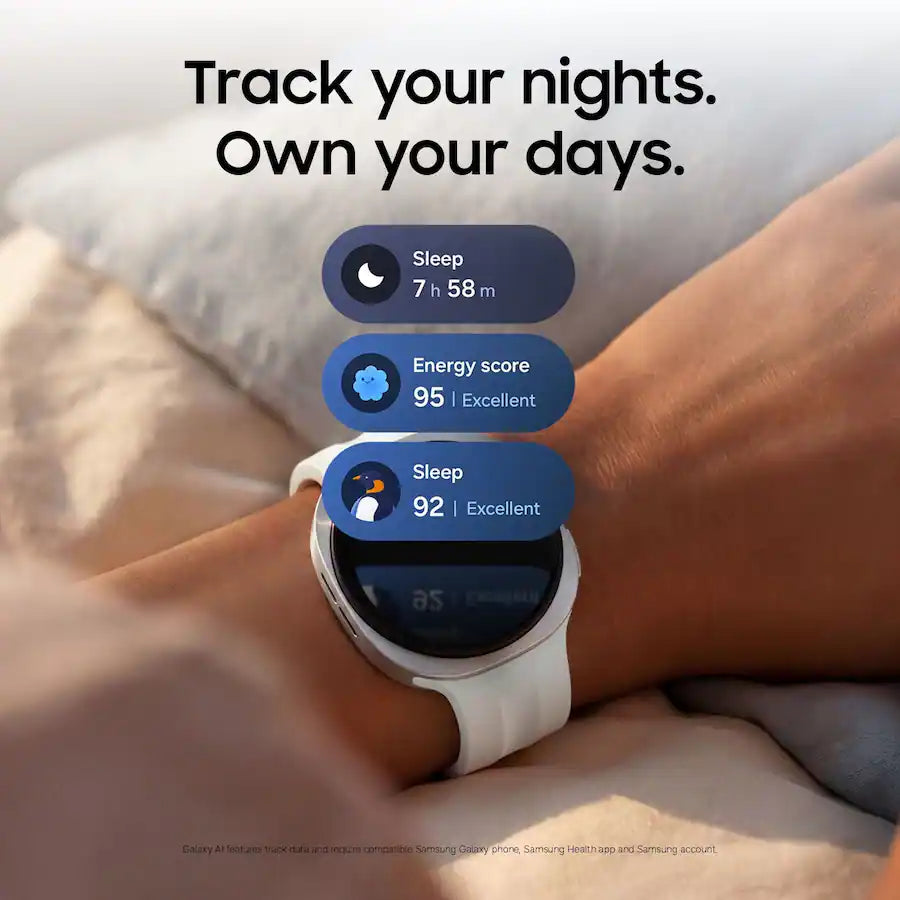 Galaxy Watch9 sleep energy score tracking white strap lifestyle Nuvana Tech