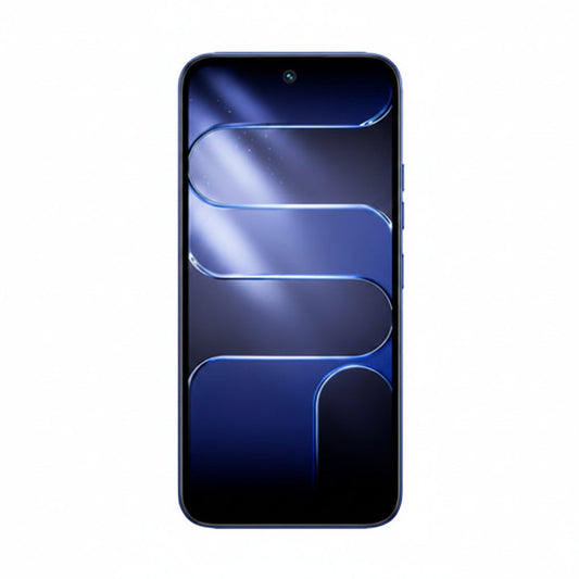 Smartphone with a reflective blue design on a white background