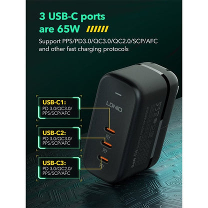 Nuvana Tech Nigeria LDNIO - 65W 3-PORT GaN Charging Adapter with replaceable plugs UK/EU/US