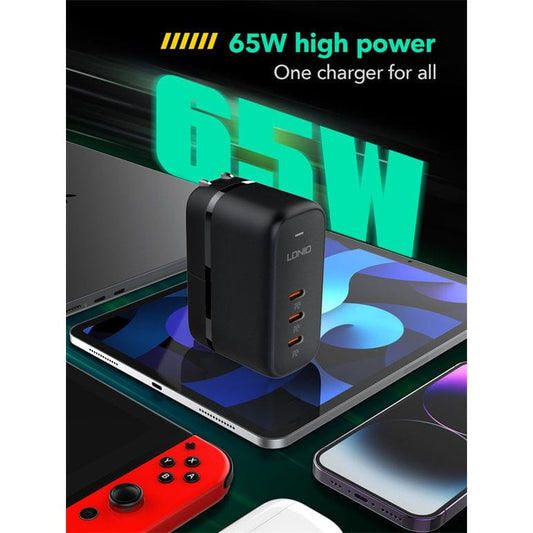 Nuvana Tech Nigeria LDNIO - 65W 3-PORT GaN Charging Adapter with replaceable plugs UK/EU/US