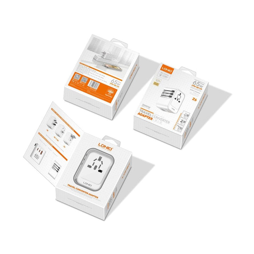 Nuvana Tech Nigeria LDNIO - 65W 3-PORT GaN Travel Converter Adapter UK/US/AU/EU
